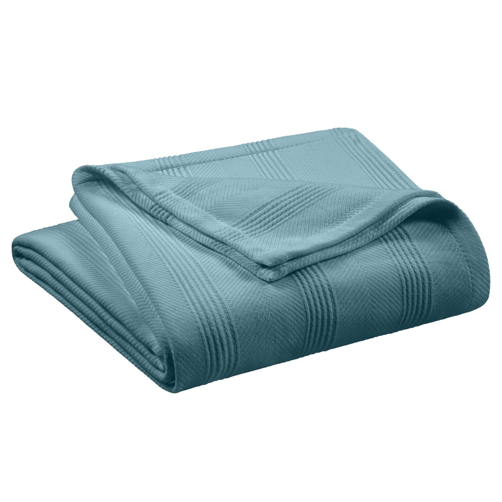 Pacific Blue 100% Cotton Twin Size Blanket Soft Breathable Knit Throw Hotel