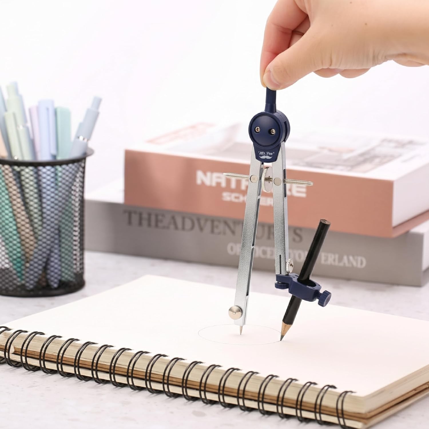 Mr. Pen- Compass for Geometry, with Pencil, Drawing Silver
