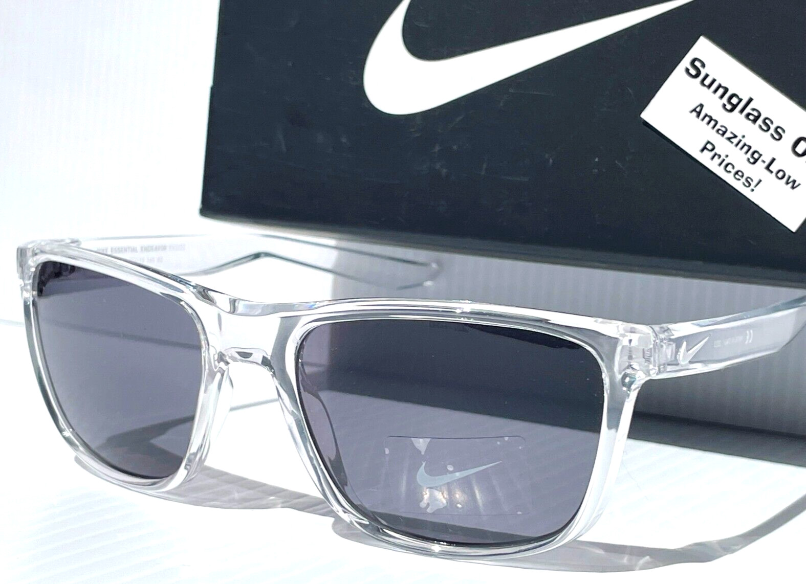 NEW NIKE ESSENTIAL ENDEAVOR Shiny Clear Frame Grey Lens Sunglass EV1122 913