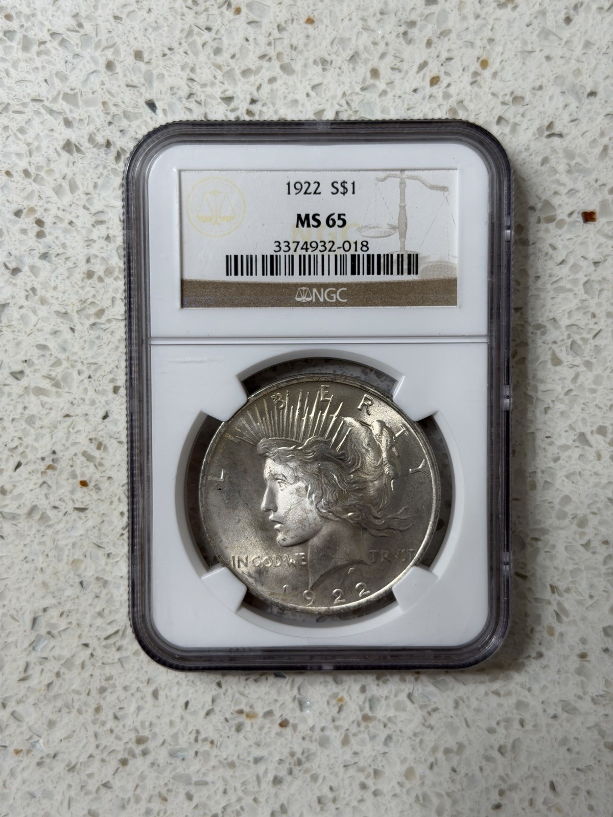 1922 Silver Peace Dollar $1 NGC MS65