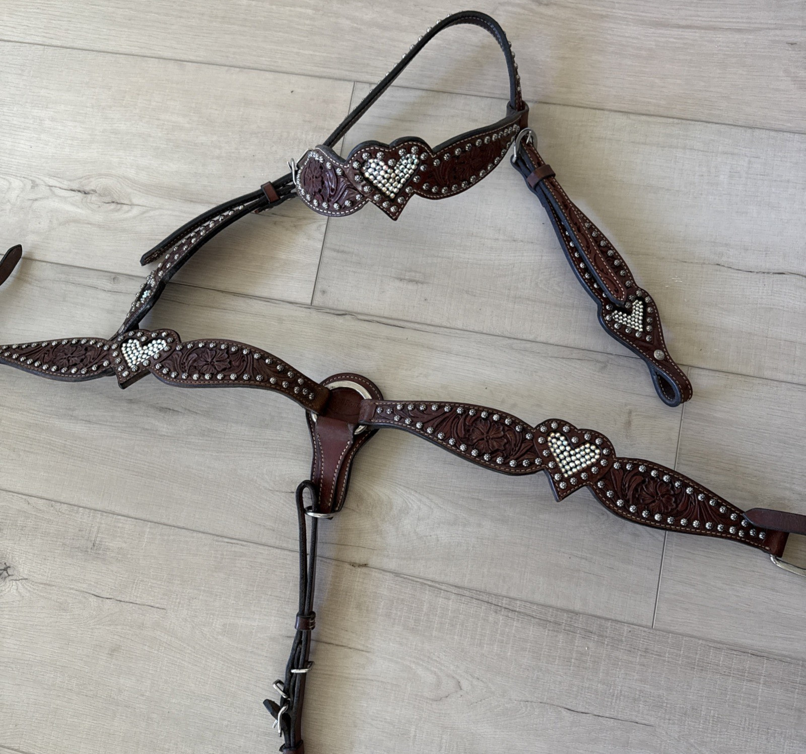 Bar H Equine Headstall & Breast Collar Western Show Tack With Rhinestones