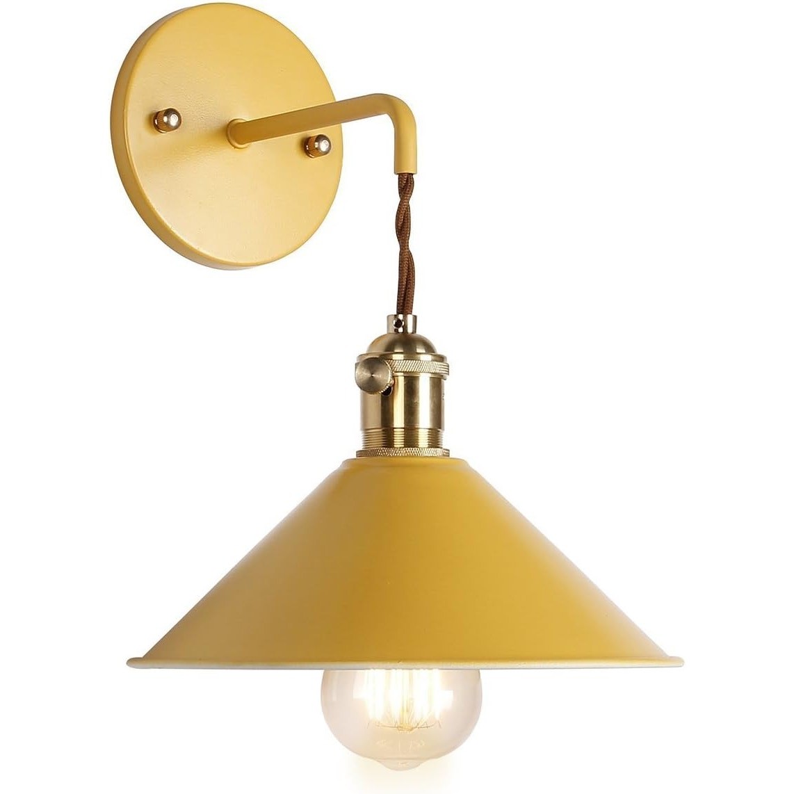 Industrial Modern Wall Sconce Yellow Metal Wall Lamp E26 Socket with Switch