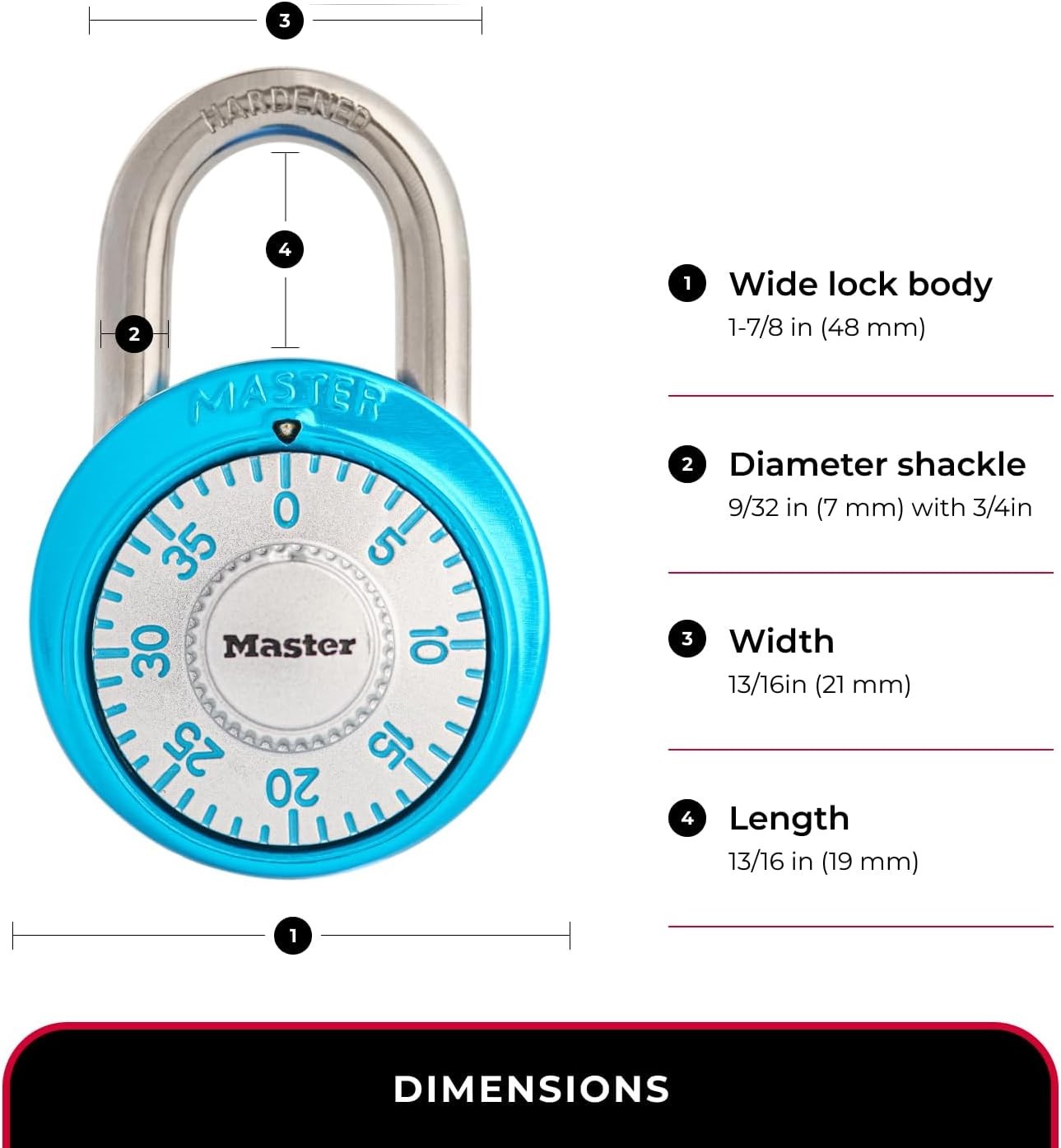 Master Lock 1561DLTBLU Locker Lock Combination Padlock, 1 Pack, Light Blue New