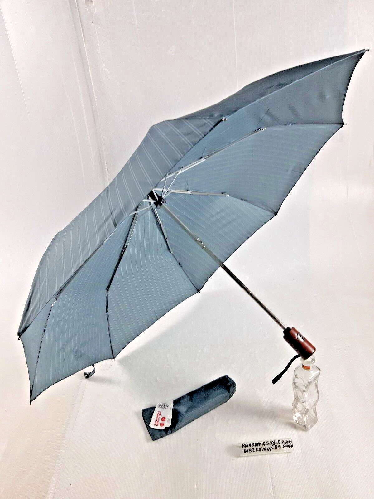 Unisex Mini Umbrella - Automatic - 8 Sticks - Grey Striped - 25312 - Rainbow
