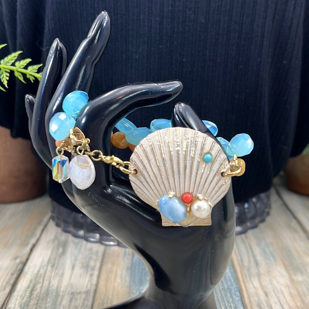 Adorned Crown Assemblage beaches & butterflies double strand shell bracelet