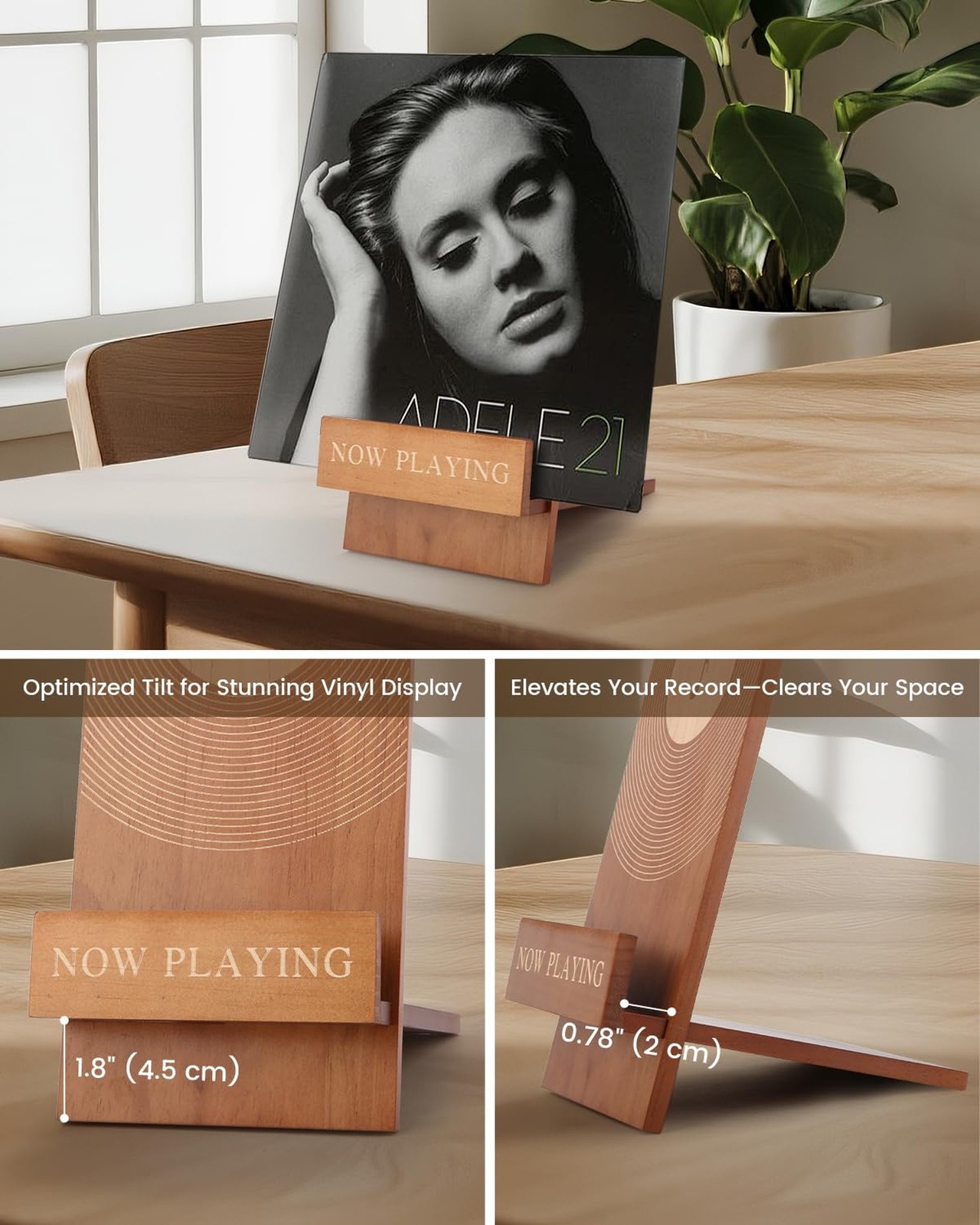 Now Playing Vinyl Stand – Solid Wood Display Holder for Albums, Stable & S