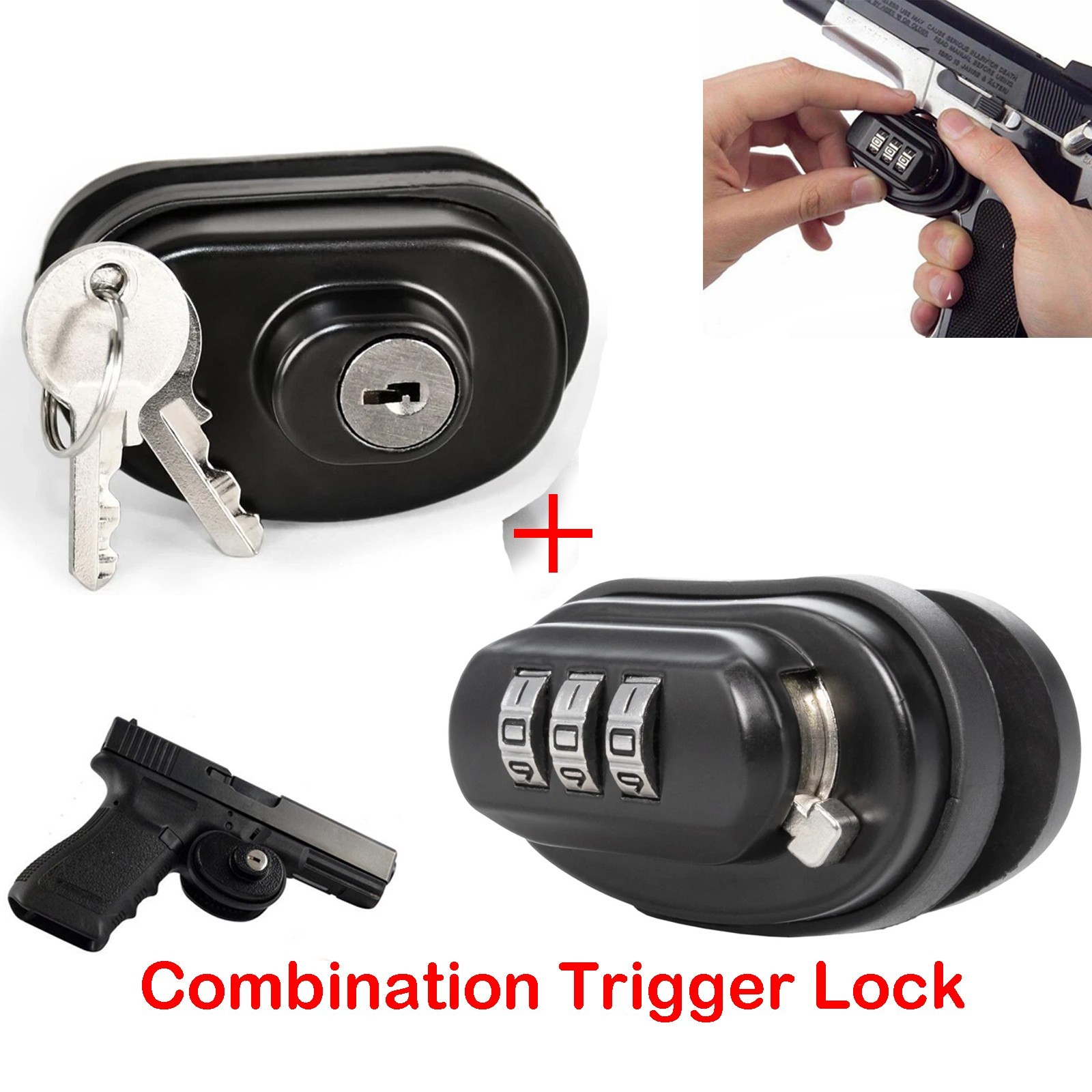 2 Pcs Combination Key Gun Locker 3 Digit Trigger Lock for Pistol Rifle Shotgun
