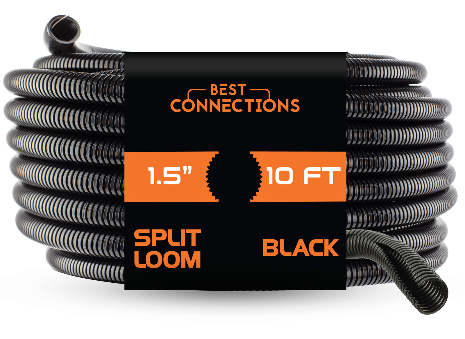 1.5" x 10' Black Split Loom Tubing Wire & Hose Cover Polyethylene Audio Video