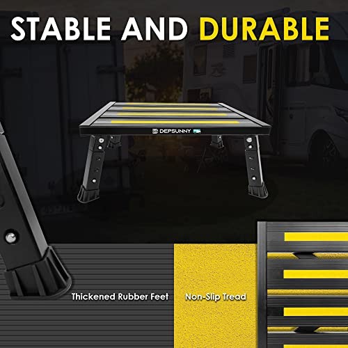 Adjustable Height Aluminum RV Step, Stable Foldable Platform Step Stool, Black