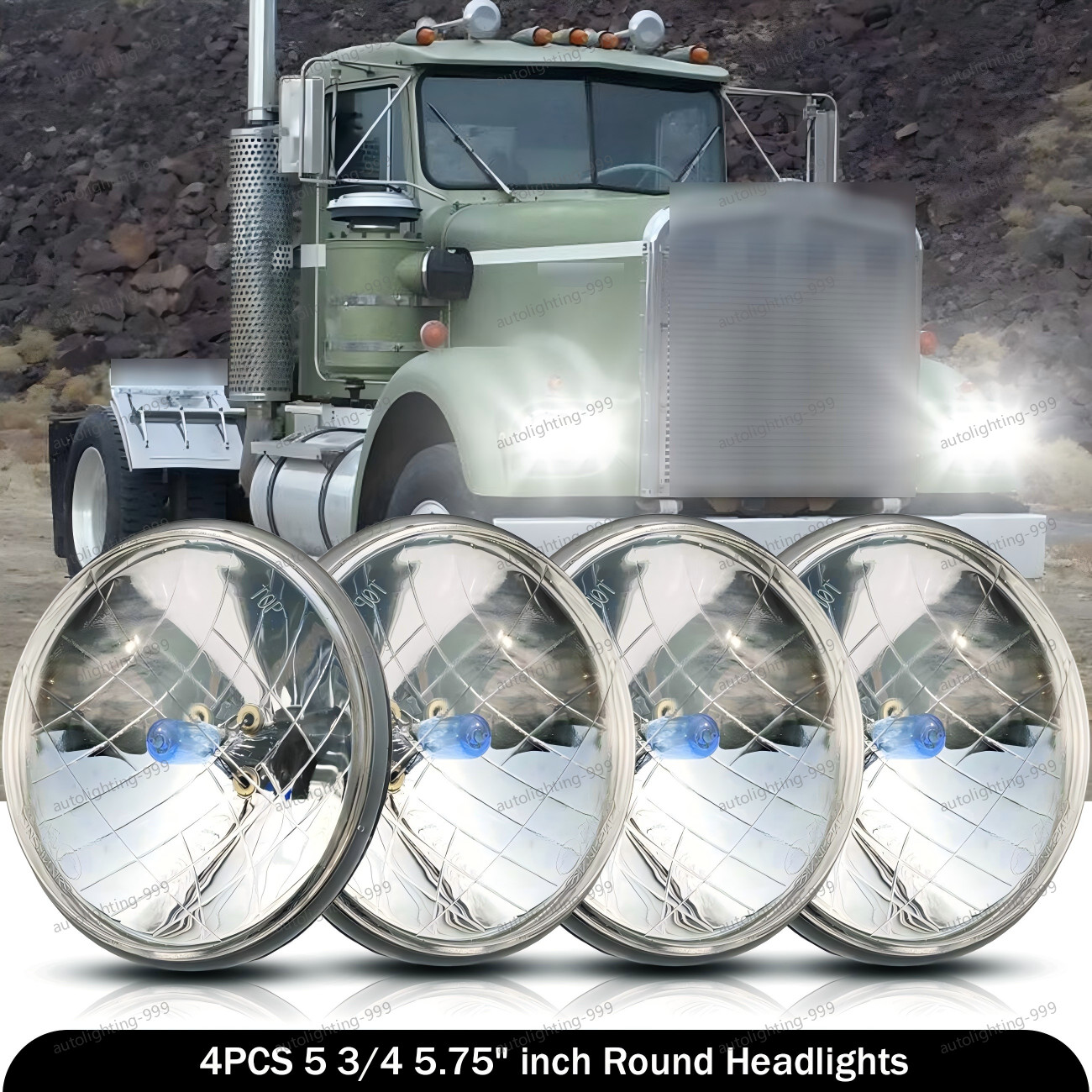 4PCS 5.75" Round Headlights Hi-Lo for Kenworth W-900A W900A Peterbilt 359