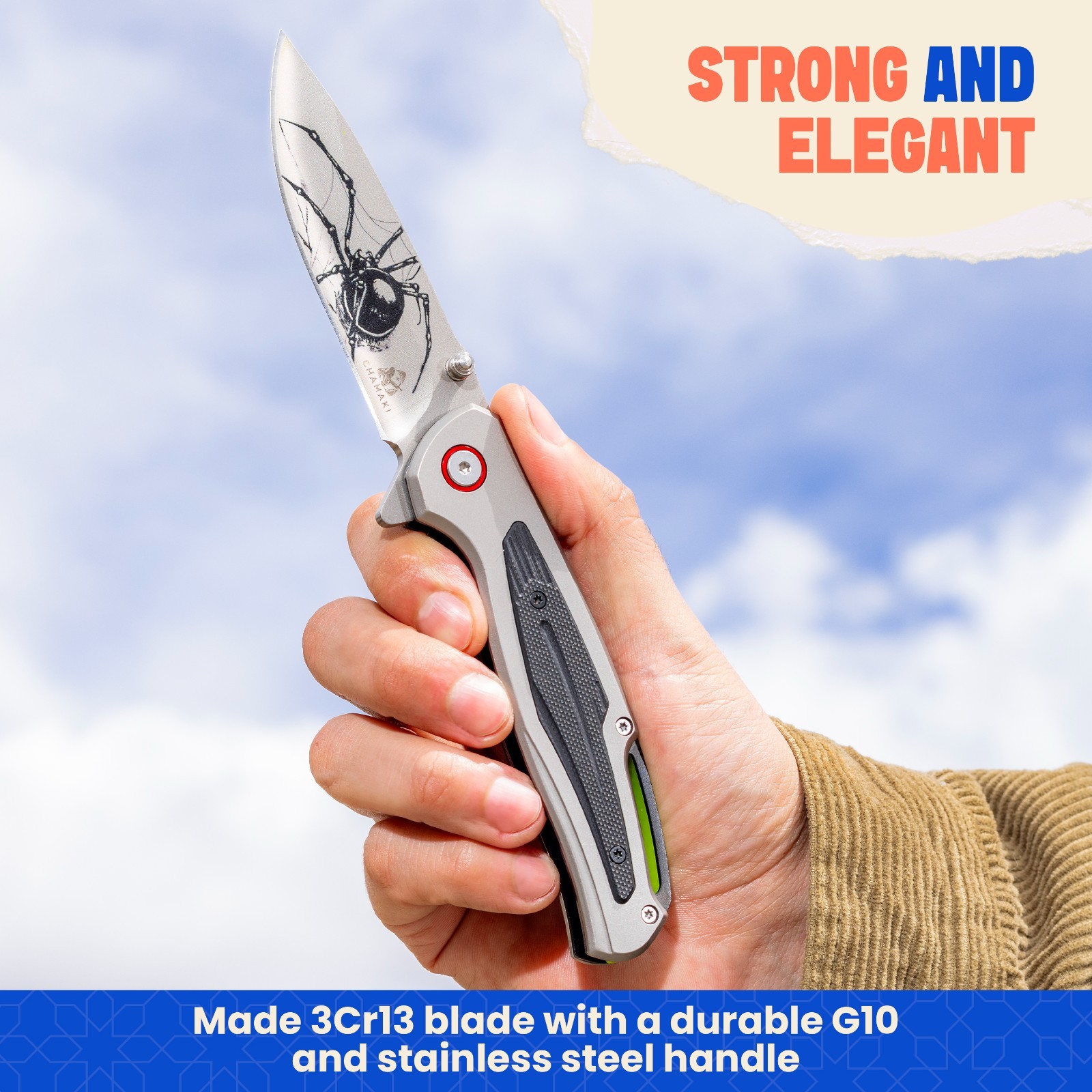 Chamaki Spider Folding Knife Tactical EDC Pocket Knife Razor Sharp Gift Ready