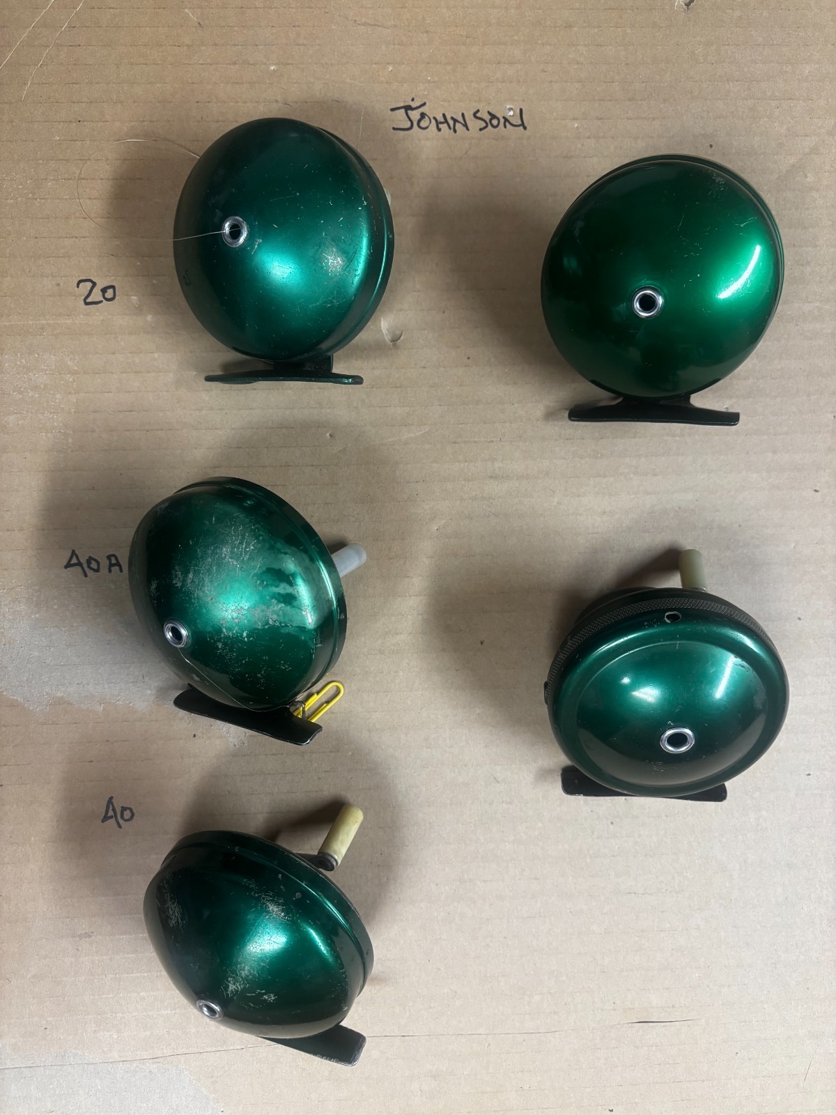 Johnson Vintage Fishing reels: set of 5 (model 20, 40A, 40, 60 and 80): nice