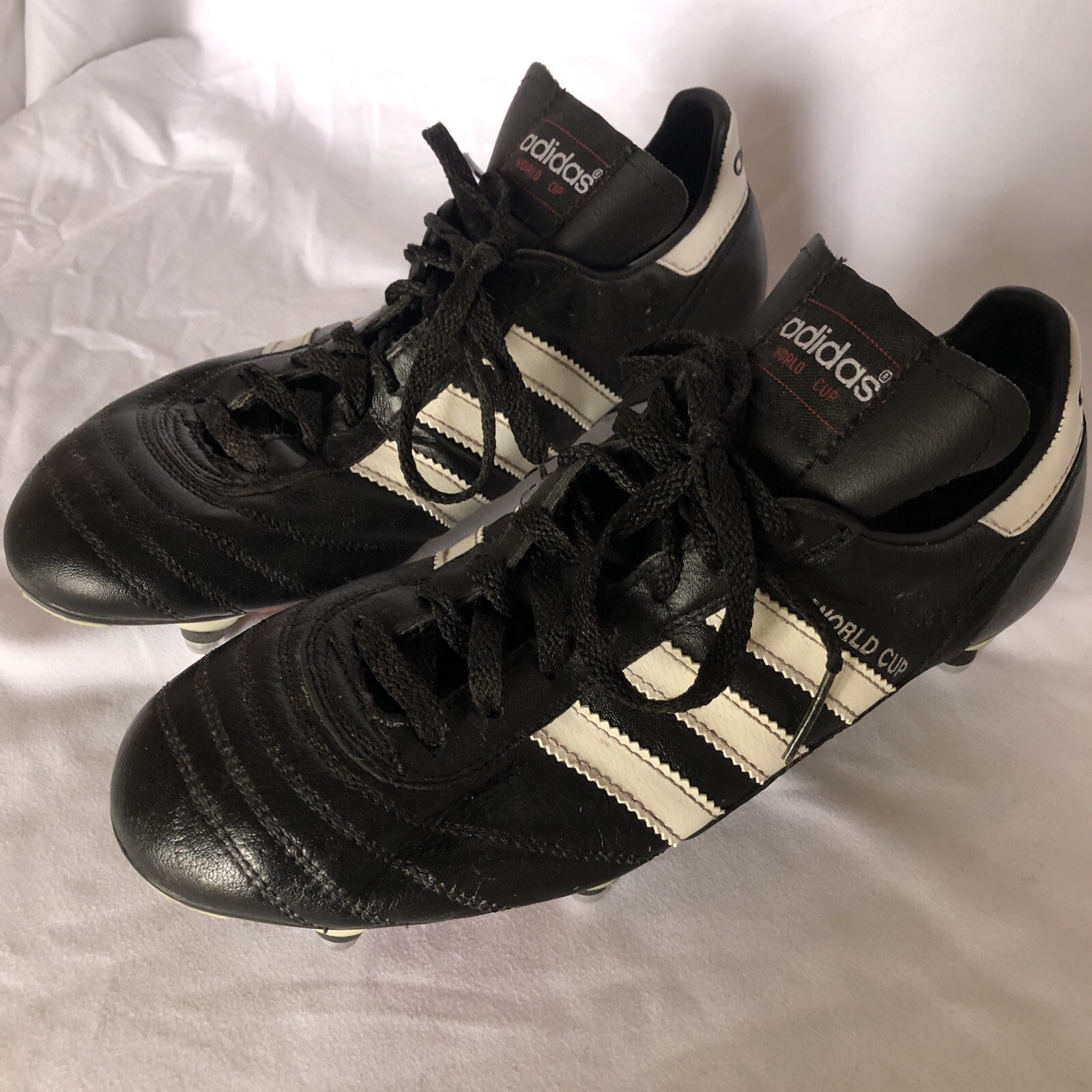 VTG Adidas World Cup Black Leather Football Soccer Cleats Mens 7 Made in Germany