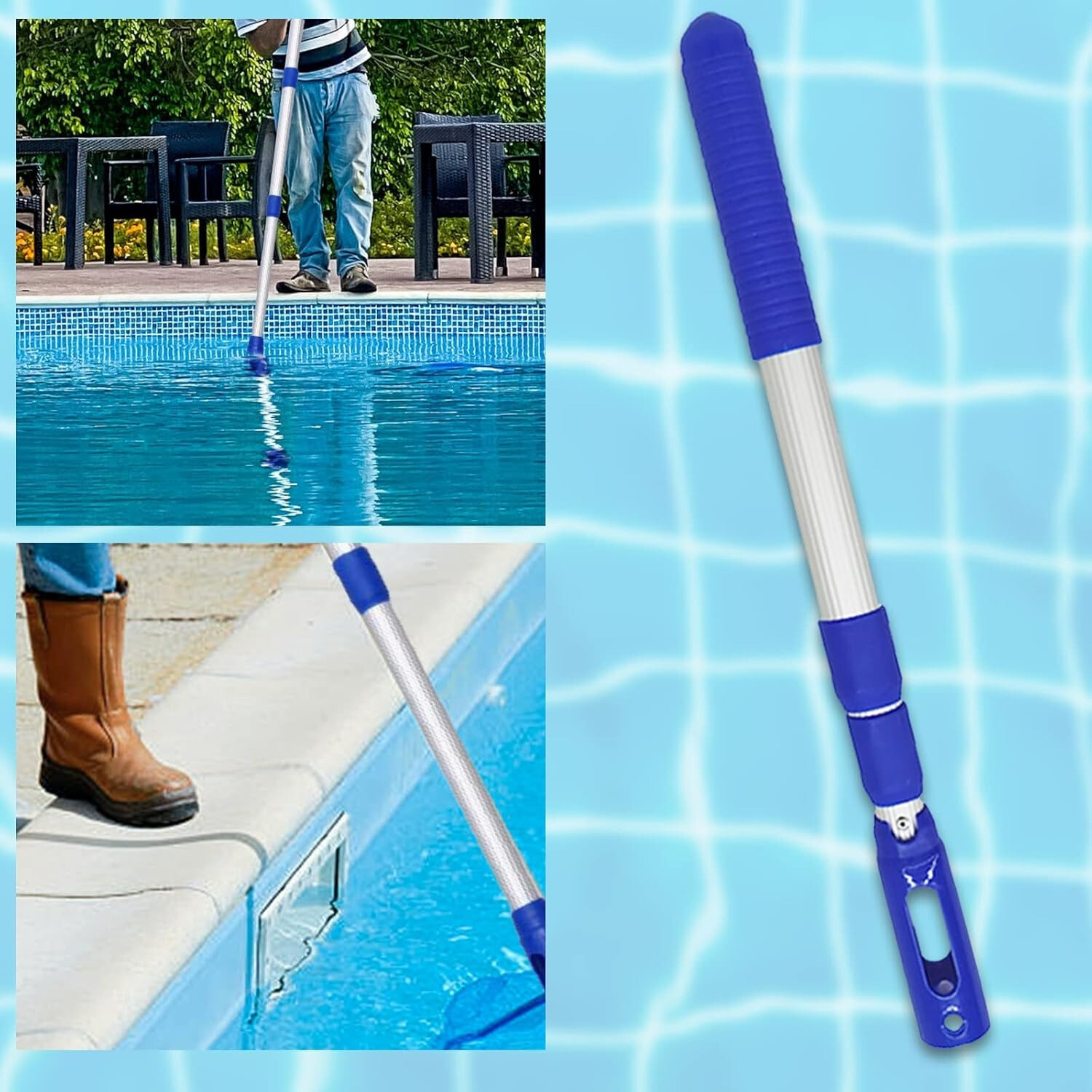 Pool Maintenance Pole - Aluminum Telescopic Rod for Connecting Nets & Brushes US