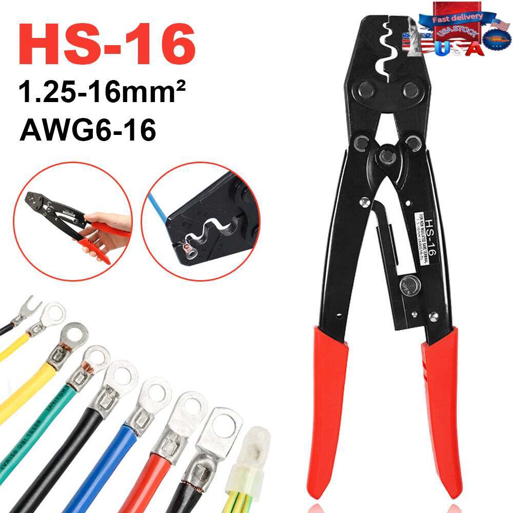 HS-16 Crimping Pliers Cable Lug Crimper Tool Bare Terminal Wire Pliers 1.25-16