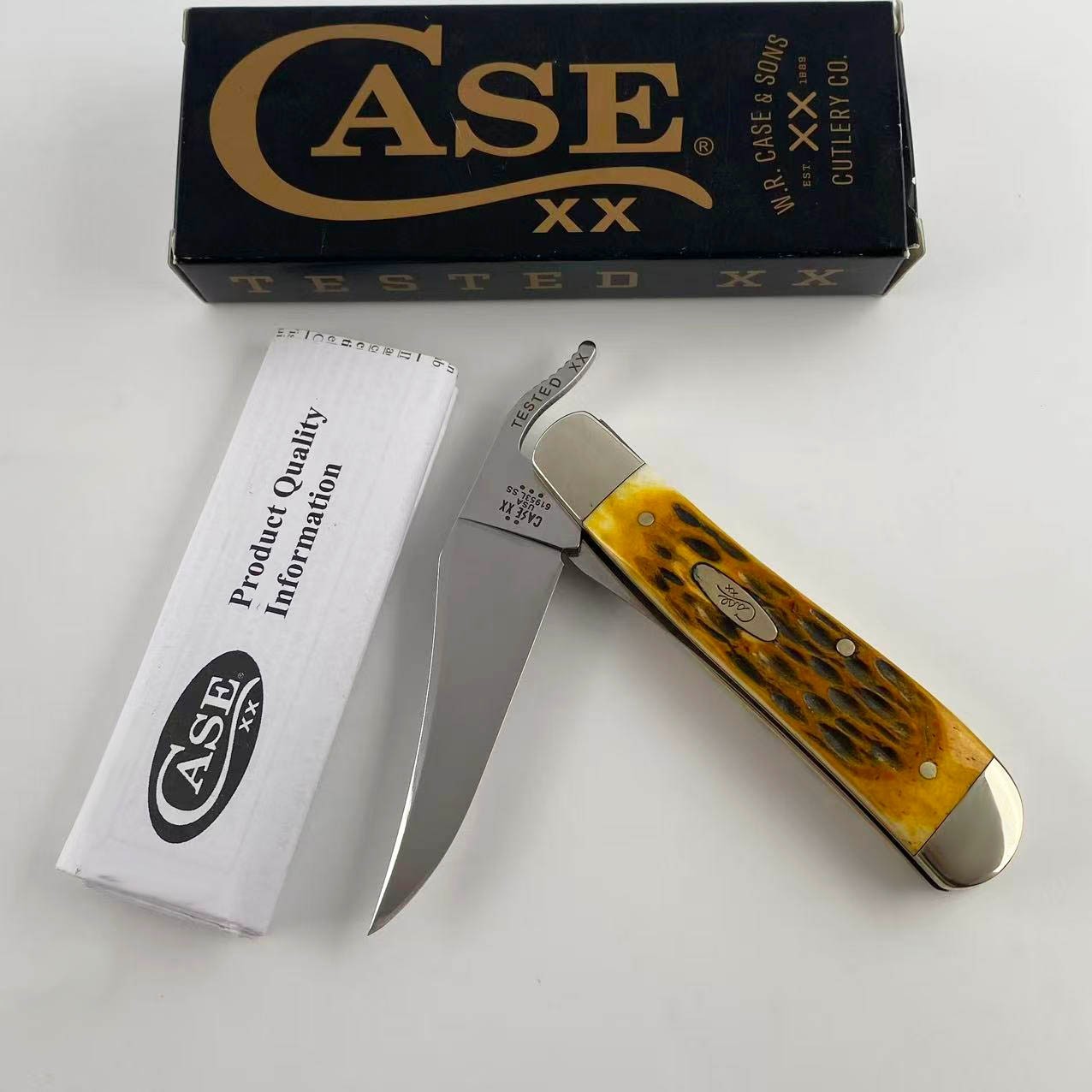 Case XX RussLock 00260 Amber Bone Handle Mirror-Polished Blade Folding Knife