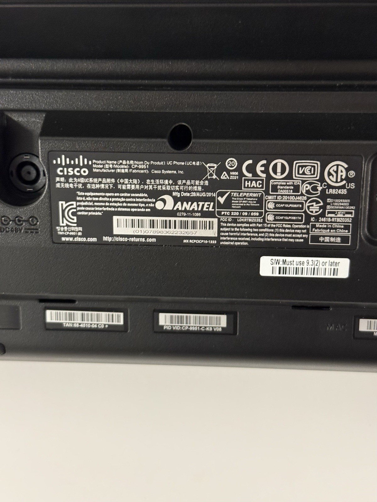 Cisco CP-9951-C-K9-VO8 Phone. Used