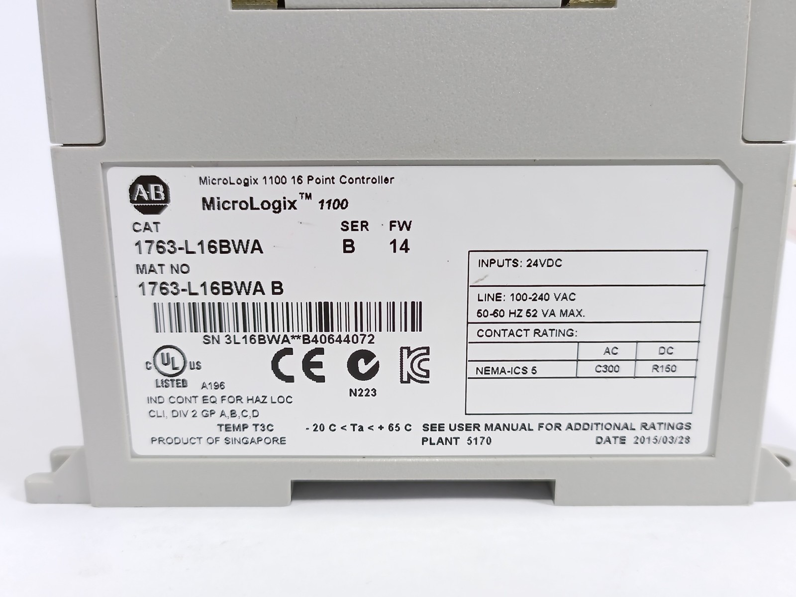 AB 1763-L16BWA Ser. B MicroLogix 1100 16 Point Controller