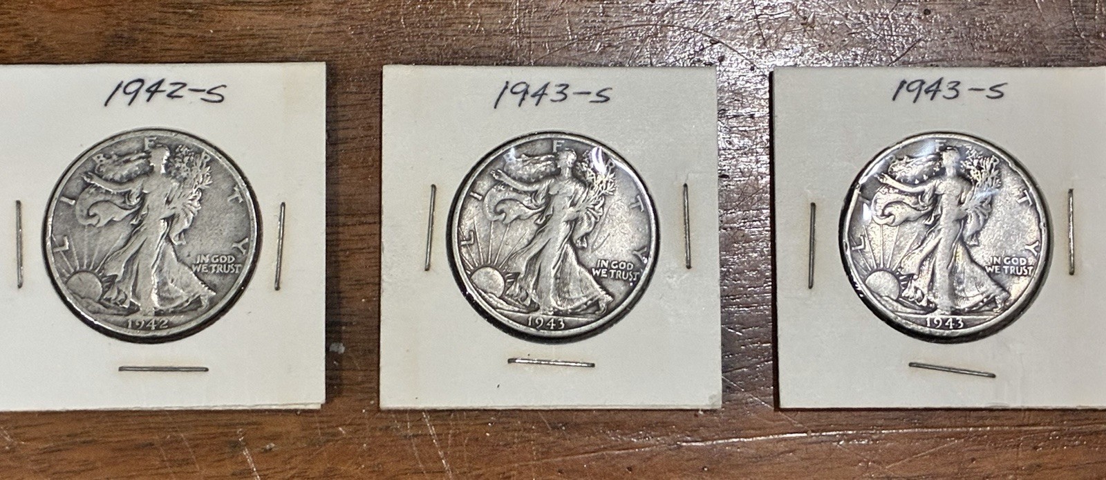 3x 1942/3-s Walking Liberty Silver Half Dollars