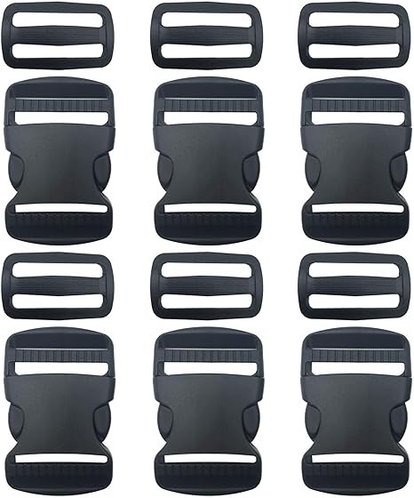 6 Set 1.5 Inch Flat Dual Adjustable Plastic Quick Side Release Plastic Buckles a