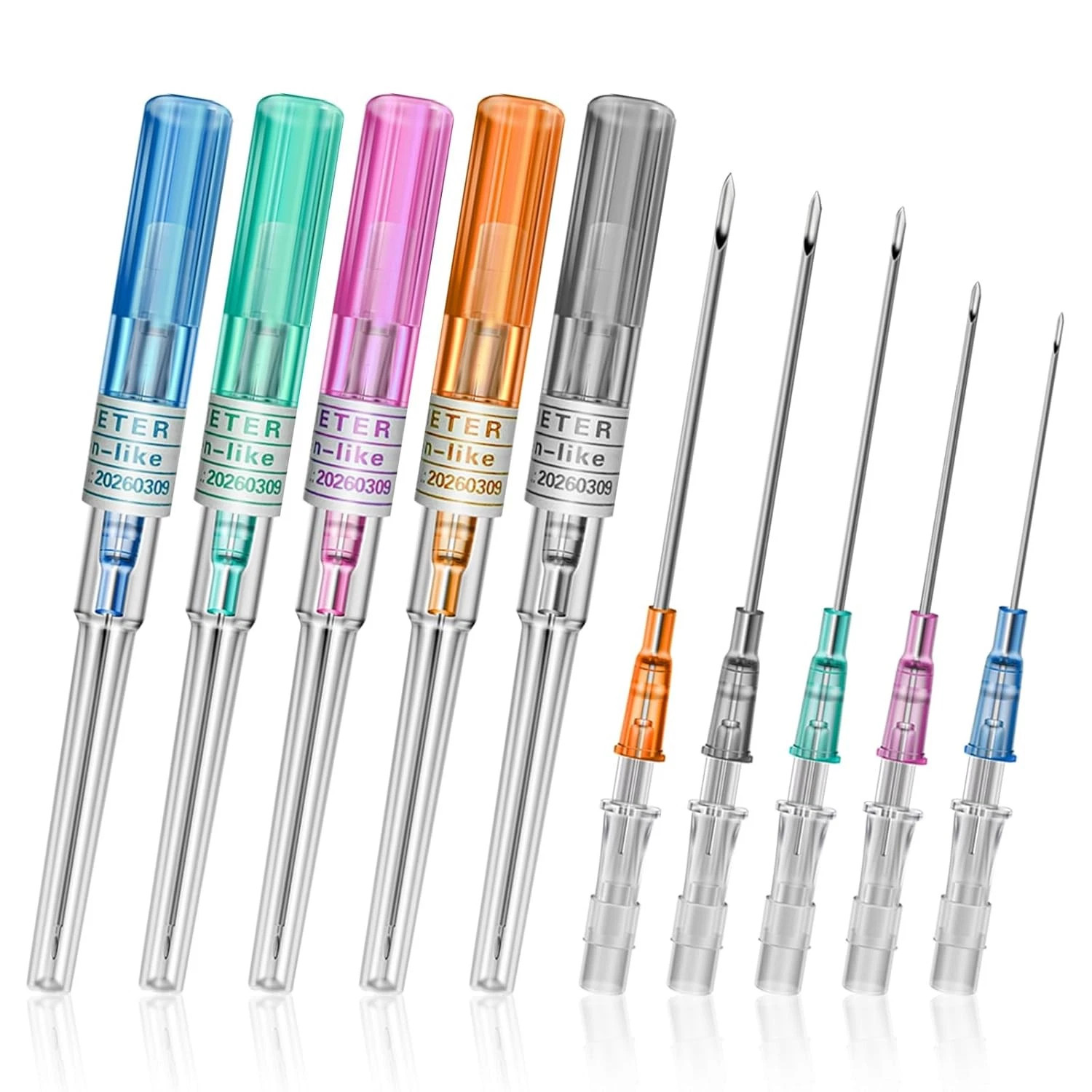 50Pcs 14/16/18/20/22/24G Disposable Catheter For Body Piercing Sterile Cartridge