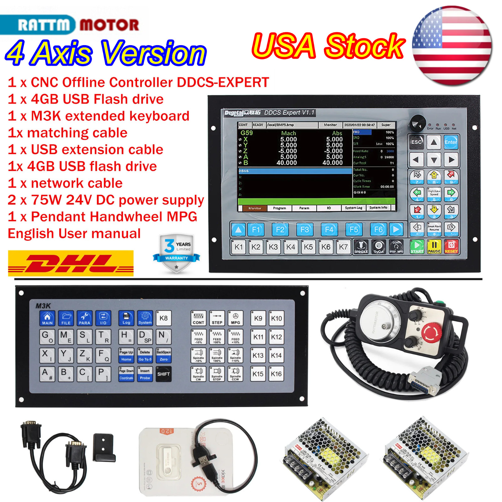 『US』4 AXIS CNC DDCS Expert Controller Offline Standalone PLC Control System+MPG