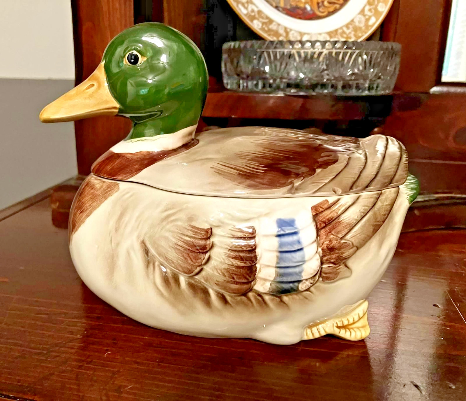 Otagiri 1981 Mallard Duck Ceramic Covered Dish / Trinket Bowl Japan