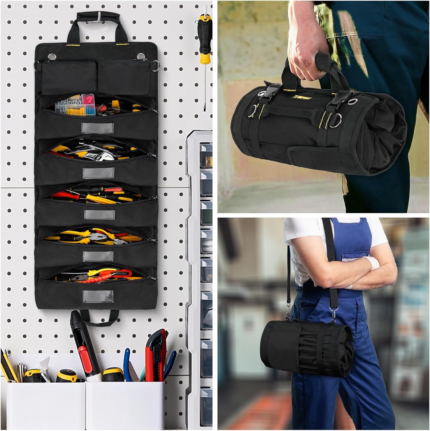 Tool Bag,Large Roll Up Tool Bag Organizer,13 Pockets Tool Roll Storage Pouch