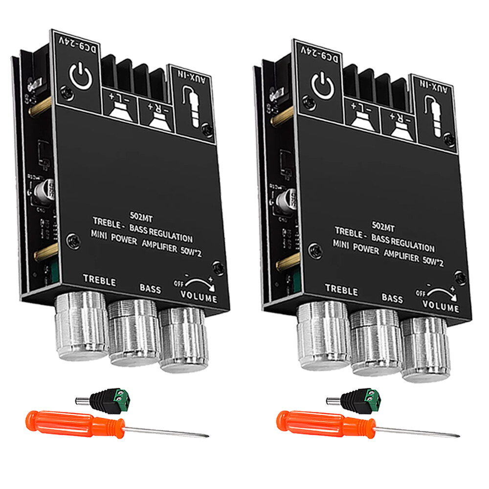 2PC ZK-502MT 50W*2 Bluetooth 5.2 Audio Amplifier Board Module Tone Adjustable
