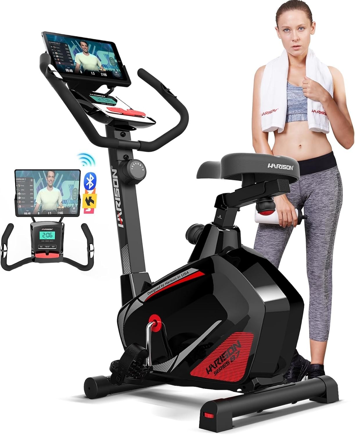 HARISON Magnetic Exercise Bike for Home ,Bluetooth  Bike with 2 in 1 LED Monitor