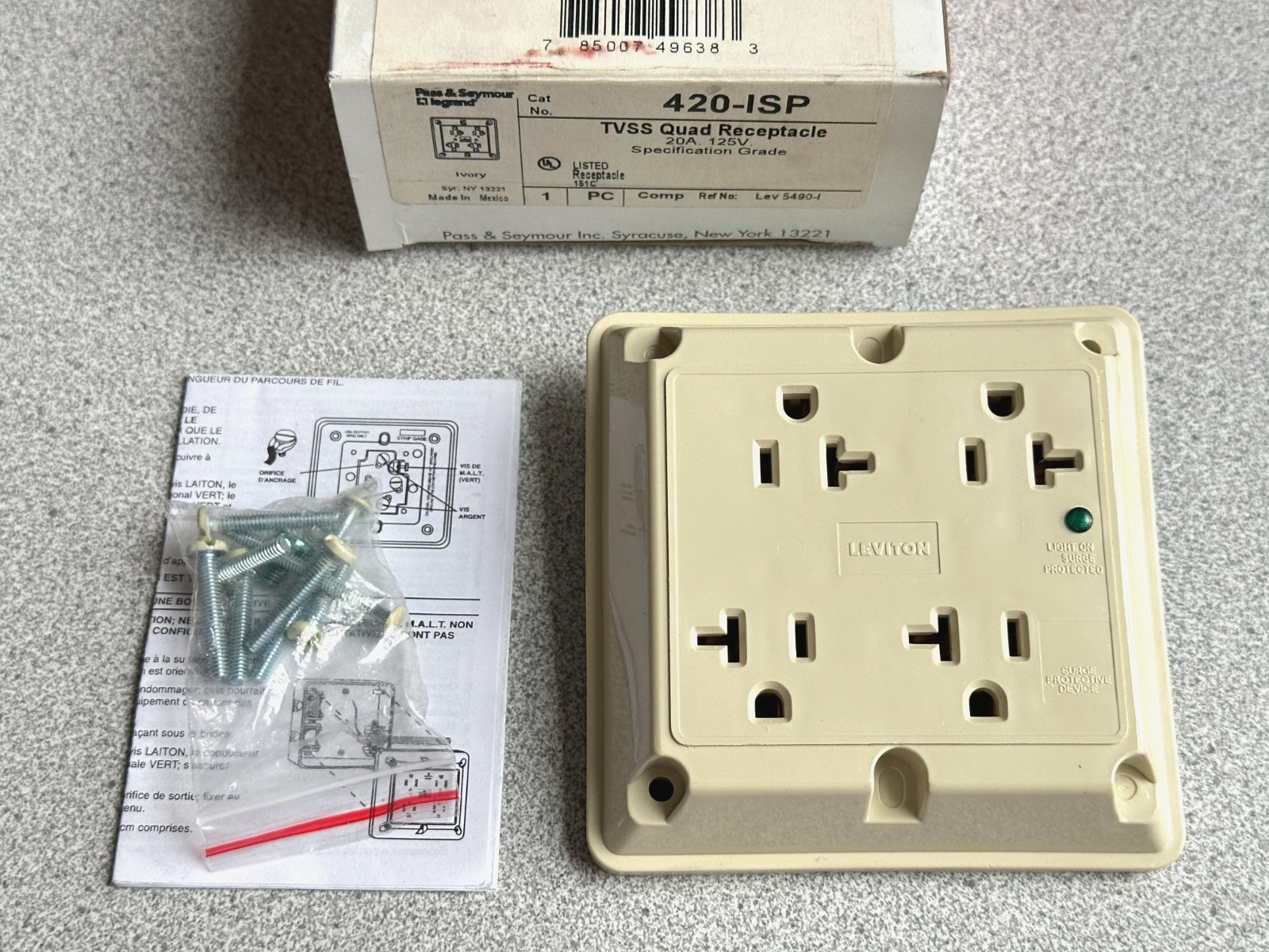 NEW Pass & Seymour Legrand 420-ISP TVSS Surge Quad Receptacle Spec Grade 20A