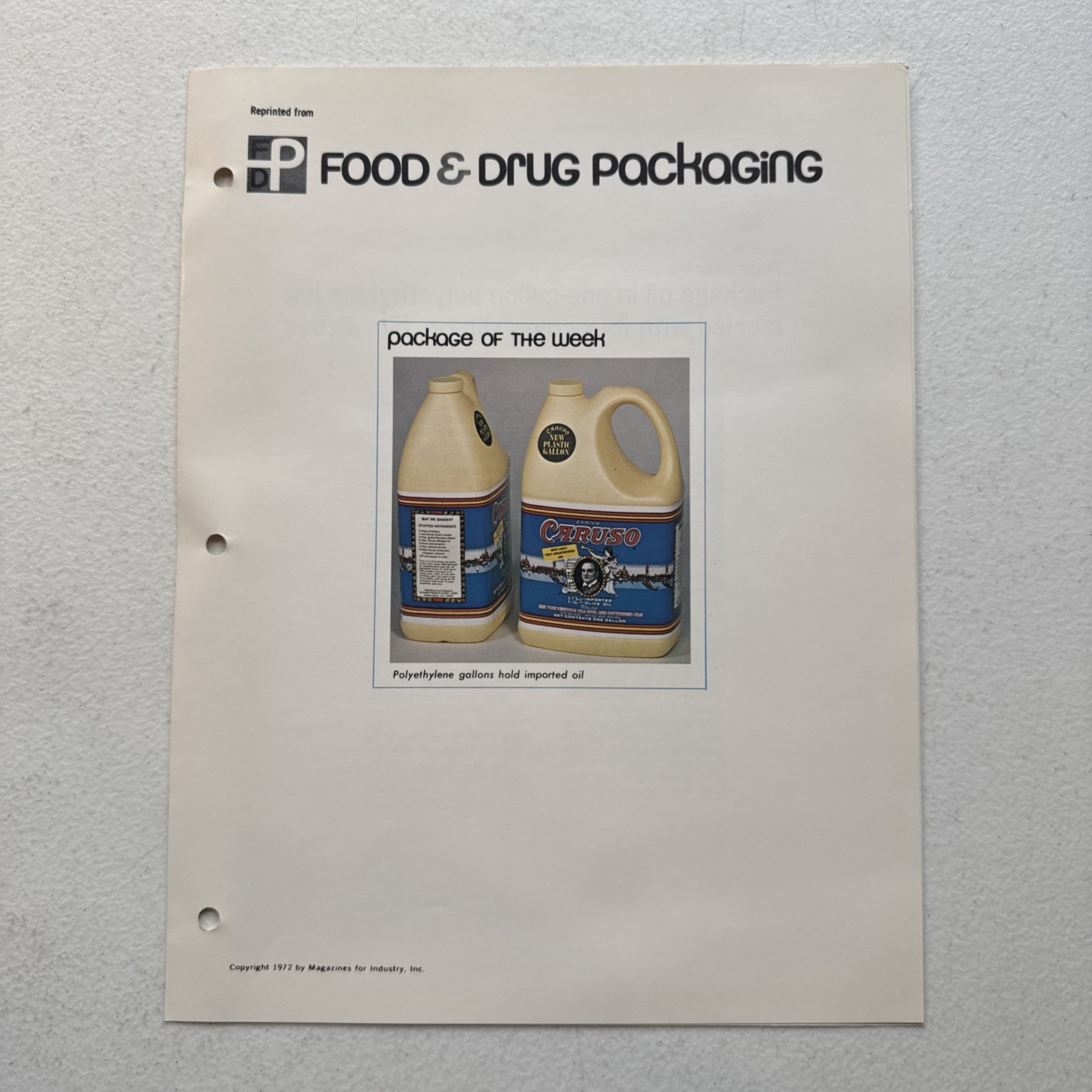 Magazines For Industry 1972 Food Packaging Bulletin Polyethylene Gallons