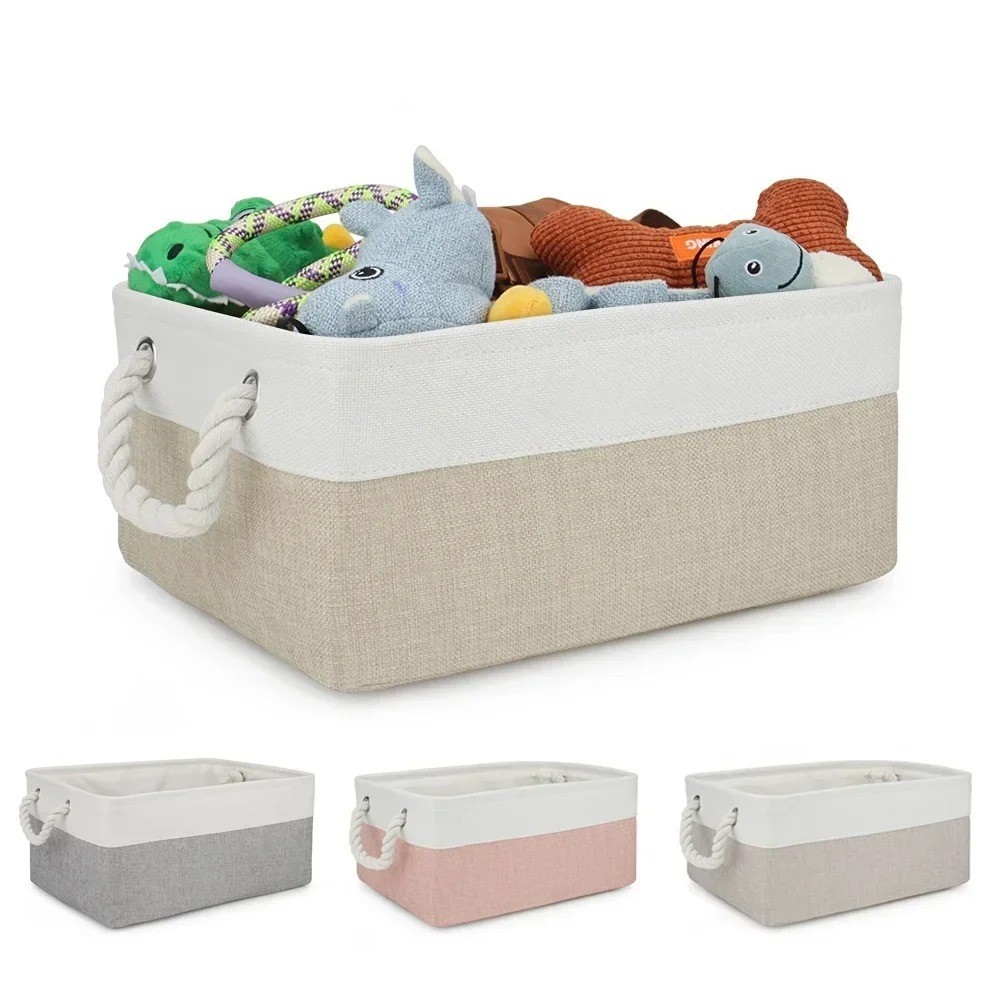 Folding Linen Fabric Storage Basket Sundries Organizer Underwear Toys
