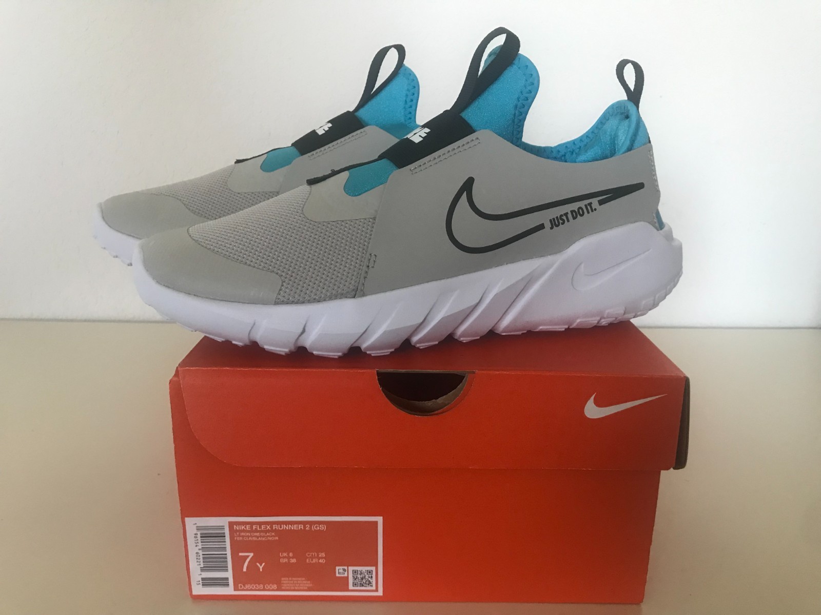 New Nike Flex Runner 2 GS (Light Iron Ore/Blue/Black) DJ6038-008 Size 7 Youth