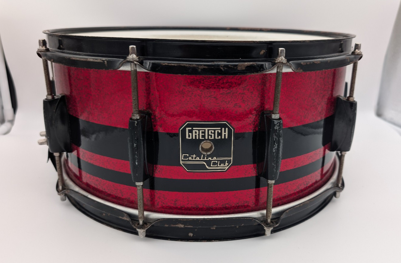 Gretsch Catalina Club Snare Drum 14x6.5 Mahogany Sparkle Red Rally Stripe