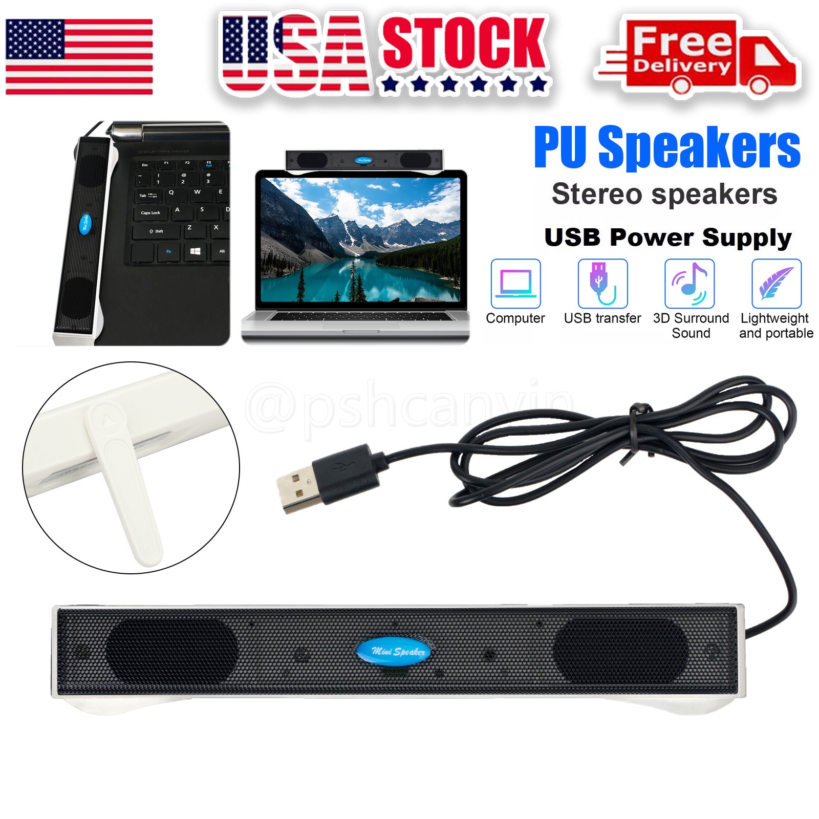 2.0 Stereo Sound Computer Mini Speakers USB Wired Soundbar for Desktop PC Laptop