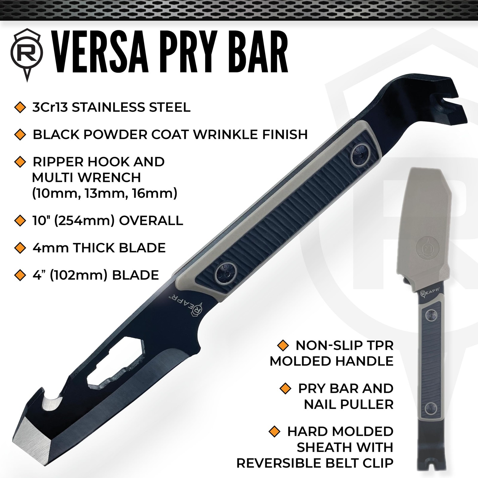Pry Bar Multi Tool With Sheath Compact Utility Tactical Edc Camping Tan