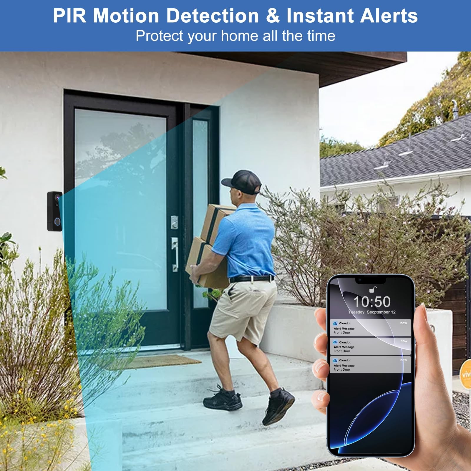 Doorbell Camera Wireless, Head-to-Toe Video - No Subscription Black