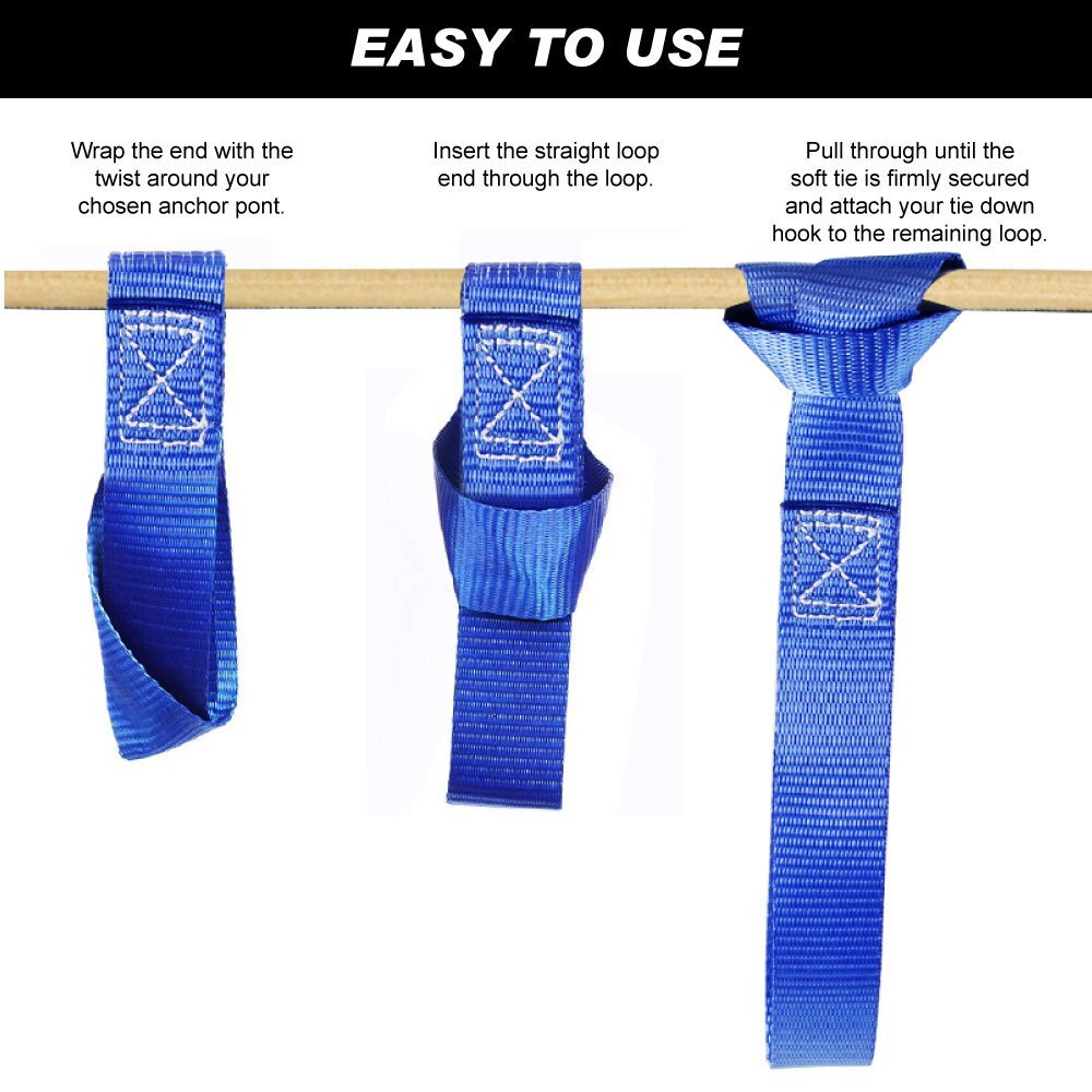 6 Pack Soft Loop Tie Down Straps for Motorcycle Snowmobile Towing Cargo ATV UTV