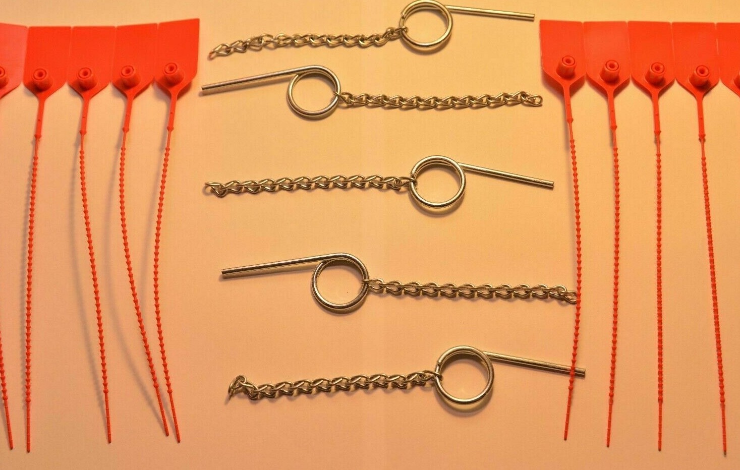🔥🧯5-Fire Extinguisher Safety Pull Pin & Chain W/10-Tamper Proof Flag Seals-RED