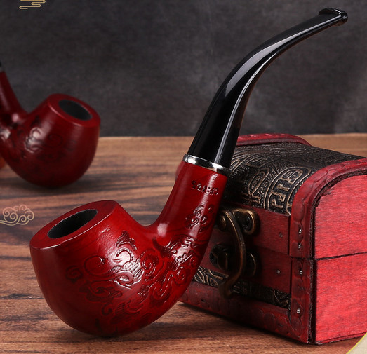 tobacco holder pipe wood smoke resin mouthpiece Carved floral Filter red ZX-137