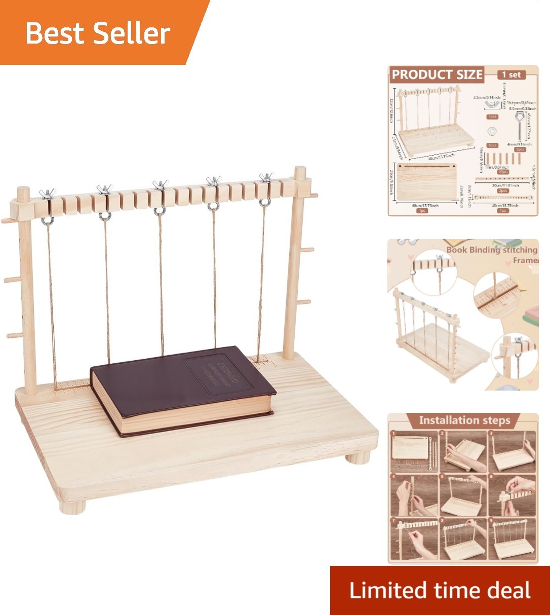 Versatile 15.7x9.8x12.6 Inch Wooden Bookbinding Frame - Perfect for DIY Projects