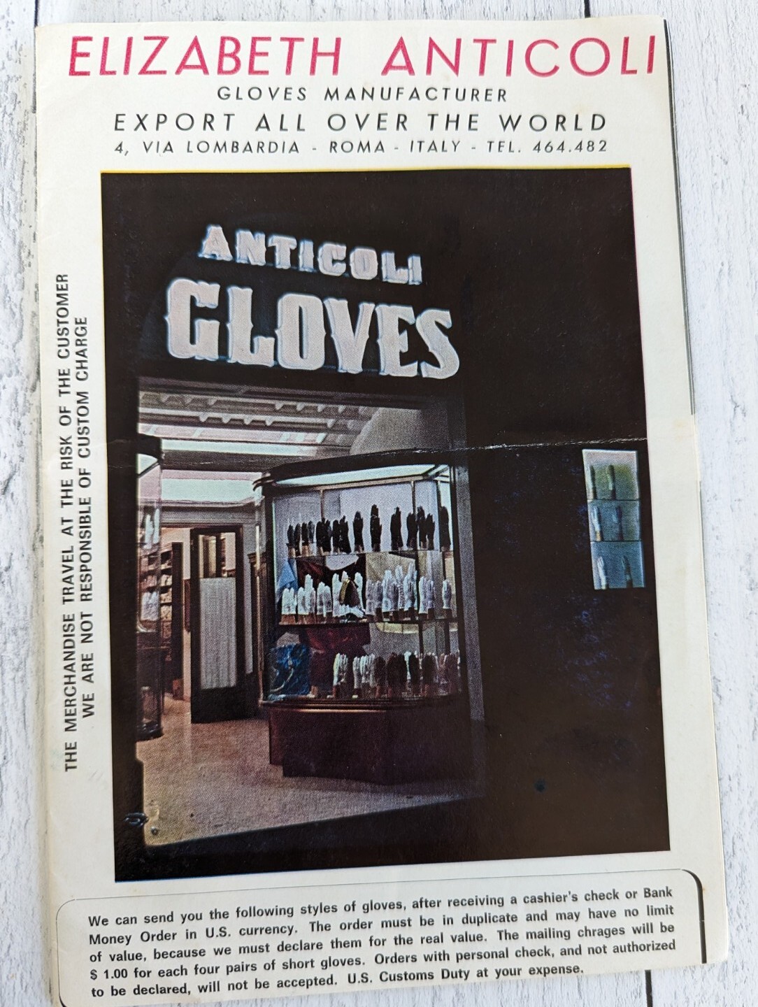 Anticoli Gloves Manufacturer Export Fashion Accessory Catalog Rome Italy 1965
