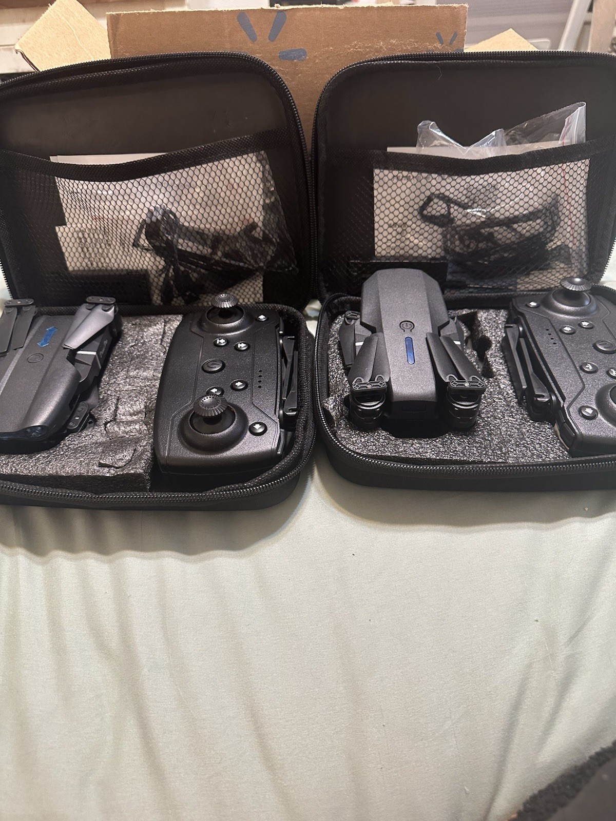 2 Foldable Toy Grade RC Quadcopter Drone Set, Remote Controllers, Batteries Case