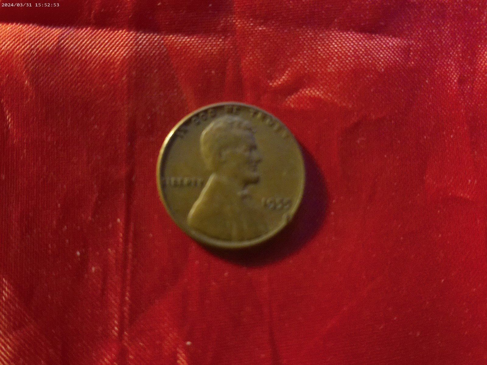 1955-P Lincoln Cent with Obverse Error Lamination on Rim