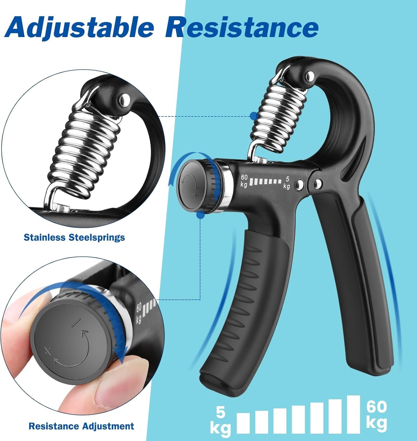 1 Pcs Hand Grip Strengthener Exerciser Workout Squeezer, black