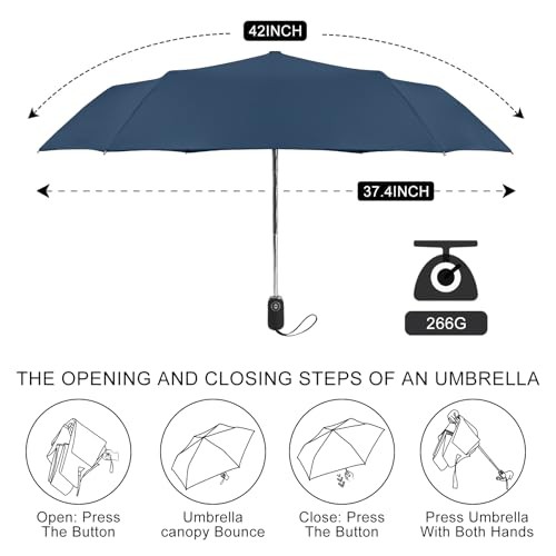 Compact Umbrella Automatic - Folding Travel Umbrella, Micro & Mini dark blue