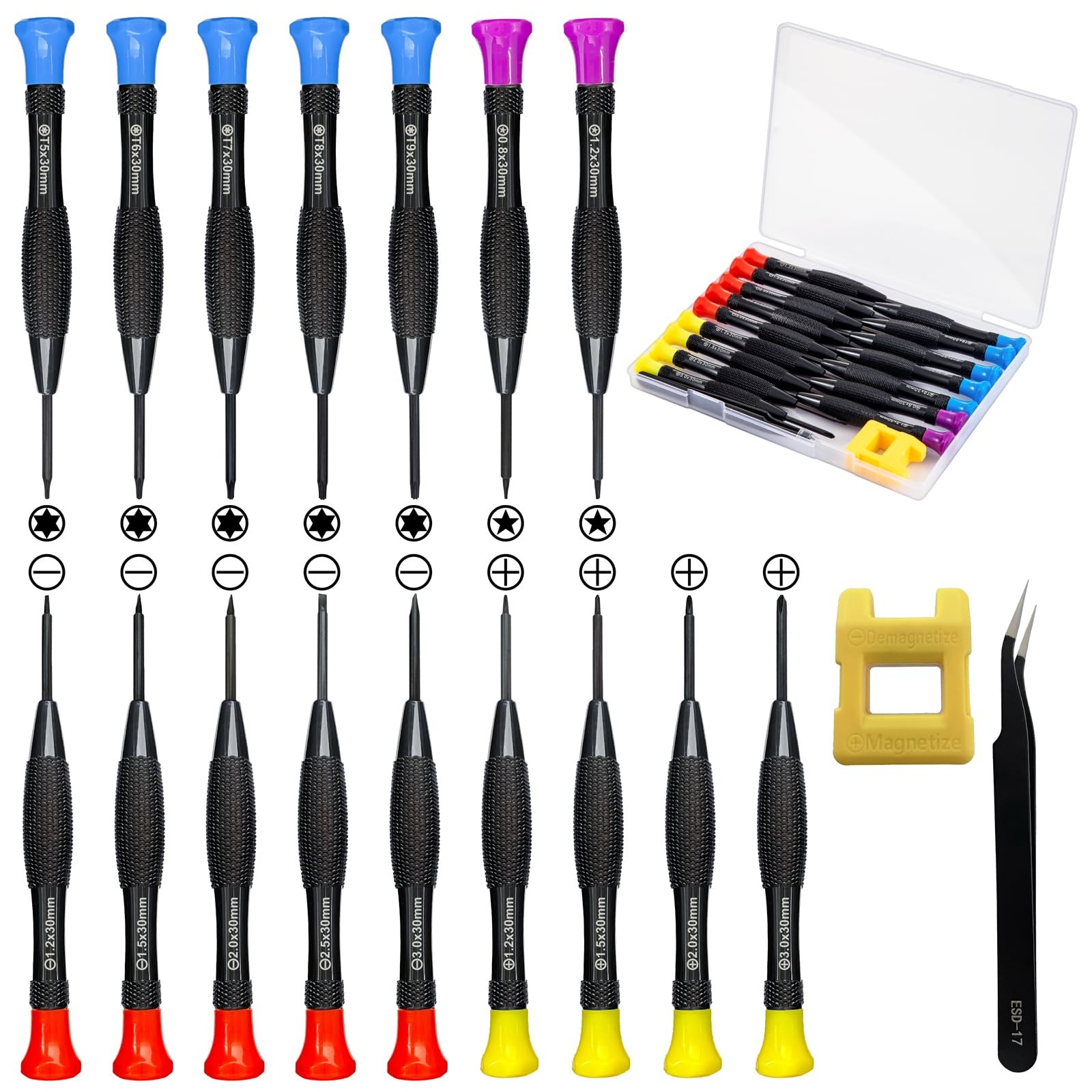 18PCS Mini Precision Screwdriver Set with Case, Magnetic Small Flathead Phillip