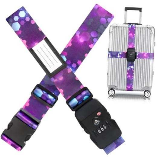 TSA Adjustable Travel Luggage Strap Suitcase Belt Travel Purple-With TSA Lock