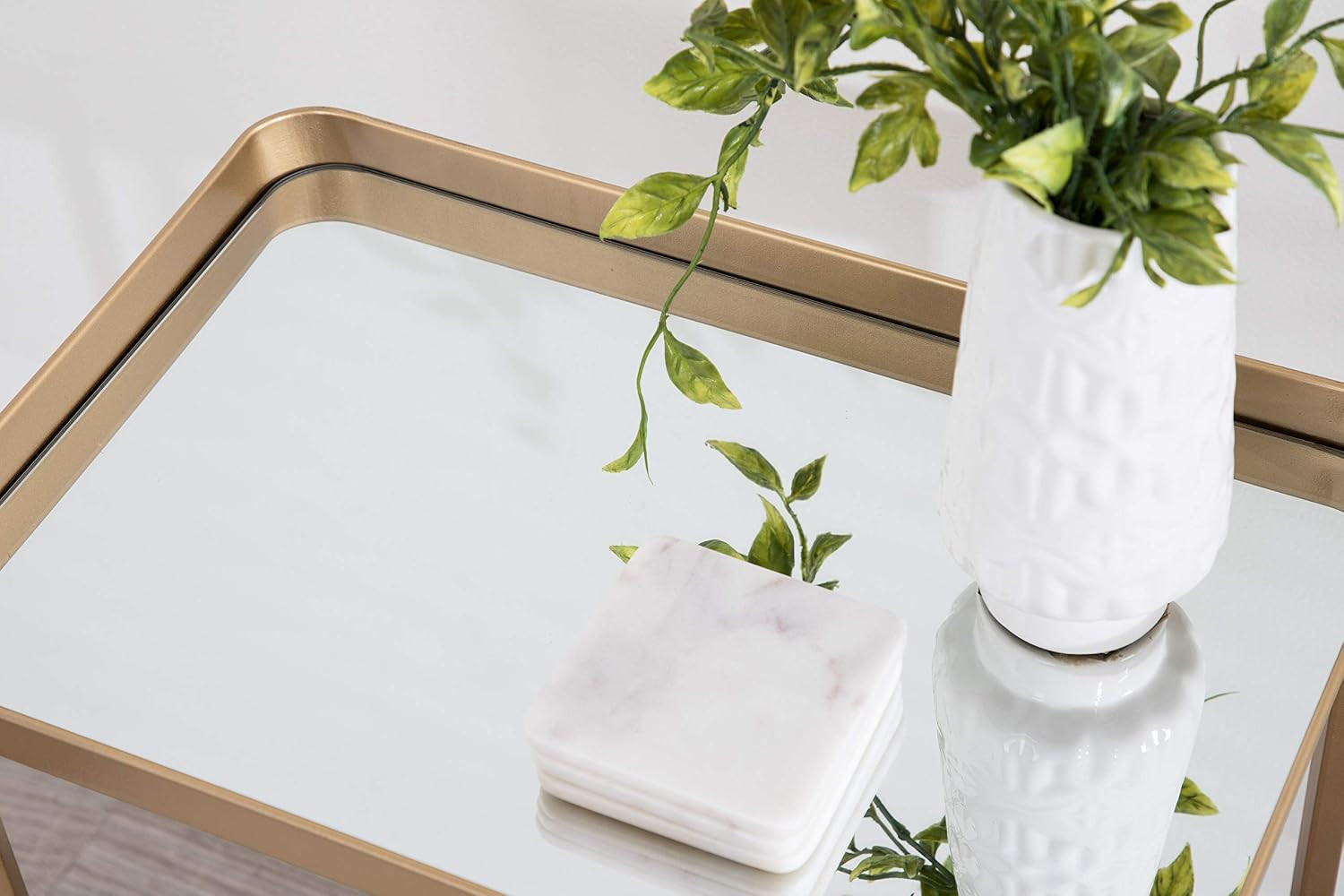 Celia Modern Mirrored Tray Side Table, 18 X 12 X 26, Gold, Foldable Rectangular